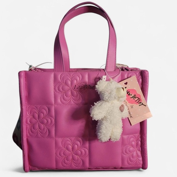 Betsey Johnson tote in bright pink with a removable plush teddy bear charm 🧸 - Picture 3 of 7